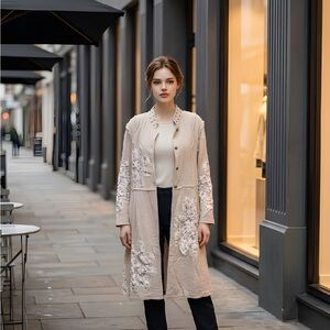 POL NWT Double Gauze Half Button Front Floral Flower Patches Duster